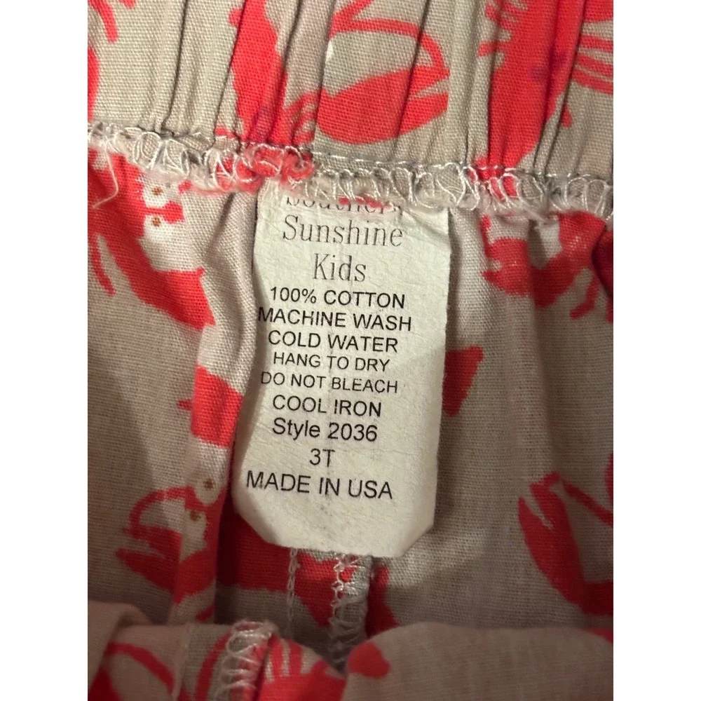 Southern Sunshine Kids Lobster Print Cotton Shorts Tan Red Size 3T Made in USA - Picture 2 of 8